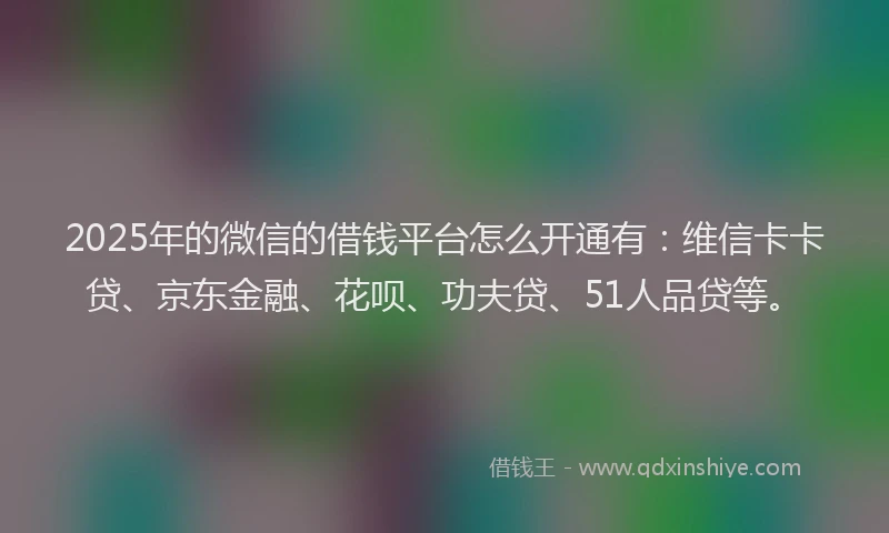 2025年的微信的借钱平台怎么开通有：维信卡卡贷、京东金融、花呗、功夫贷、51人品贷等。