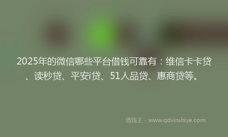 2025年的微信哪些平台借钱可靠有：维信卡卡贷、读秒贷、平安i贷、51人品贷、惠商贷等。