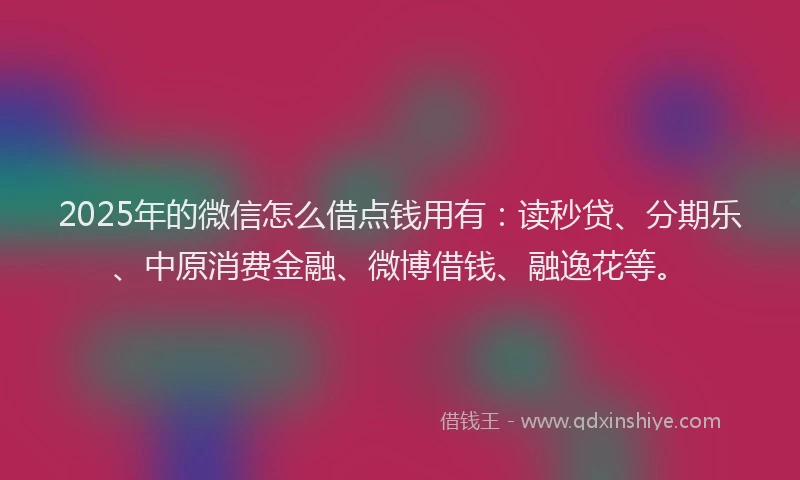 2025年的微信怎么借点钱用有：读秒贷、分期乐、中原消费金融、微博借钱、融逸花等。