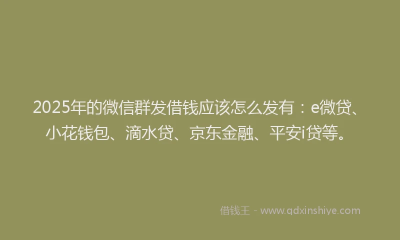 2025年的微信群发借钱应该怎么发有：e微贷、小花钱包、滴水贷、京东金融、平安i贷等。