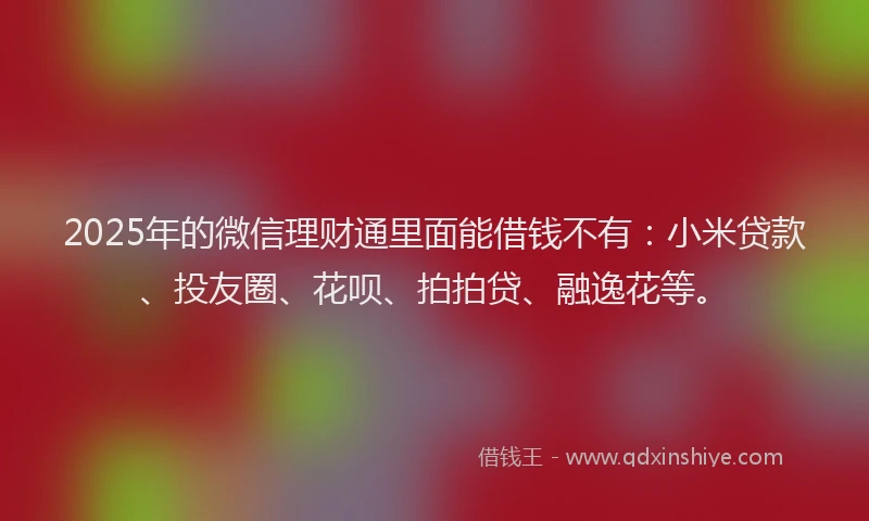2025年的微信理财通里面能借钱不有：小米贷款、投友圈、花呗、拍拍贷、融逸花等。