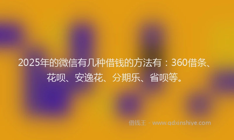 2025年的微信有几种借钱的方法有：360借条、花呗、安逸花、分期乐、省呗等。