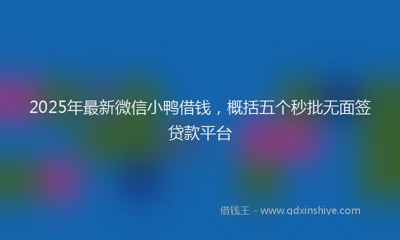 2025年最新微信小鸭借钱，概括五个秒批无面签贷款平台