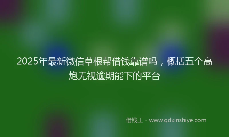 2025年最新微信草根帮借钱靠谱吗，概括五个高炮无视逾期能下的平台