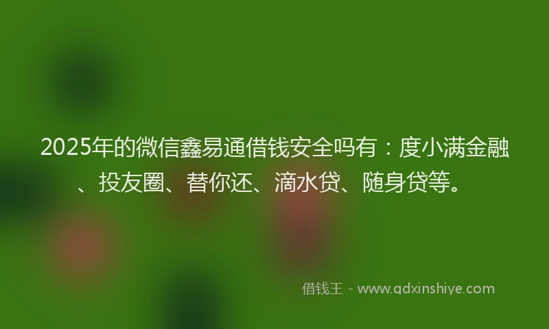 2025年的微信鑫易通借钱安全吗有：度小满金融、投友圈、替你还、滴水贷、随身贷等。