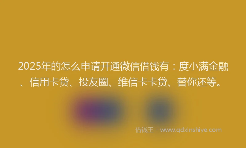 2025年的怎么申请开通微信借钱有：度小满金融、信用卡贷、投友圈、维信卡卡贷、替你还等。