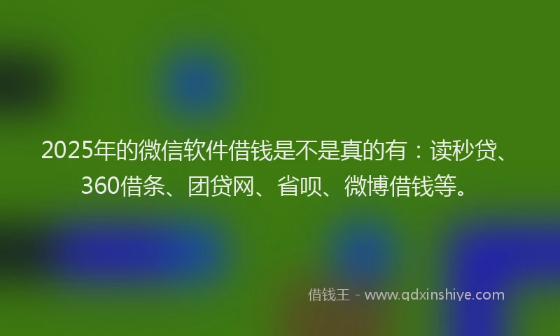 2025年的微信软件借钱是不是真的有：读秒贷、360借条、团贷网、省呗、微博借钱等。