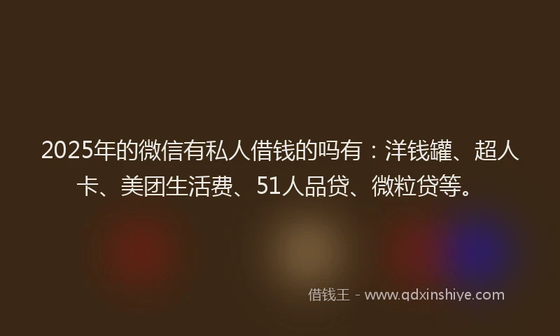 2025年的微信有私人借钱的吗有：洋钱罐、超人卡、美团生活费、51人品贷、微粒贷等。