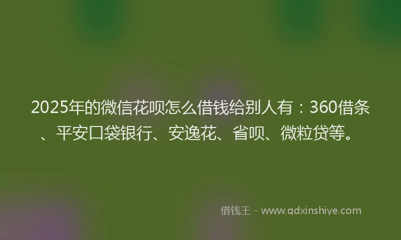 2025年的微信花呗怎么借钱给别人有：360借条、平安口袋银行、安逸花、省呗、微粒贷等。