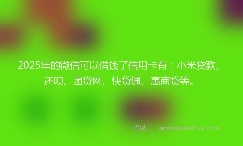 2025年的微信可以借钱了信用卡有：小米贷款、还呗、团贷网、快贷通、惠商贷等。