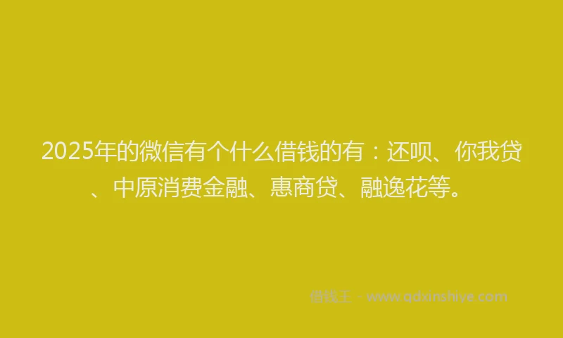 2025年的微信有个什么借钱的有：还呗、你我贷、中原消费金融、惠商贷、融逸花等。