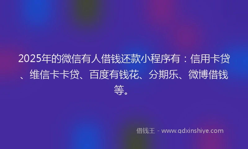 2025年的微信有人借钱还款小程序有：信用卡贷、维信卡卡贷、百度有钱花、分期乐、微博借钱等。