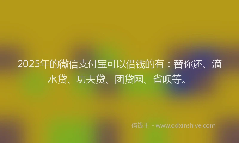 2025年的微信支付宝可以借钱的有：替你还、滴水贷、功夫贷、团贷网、省呗等。