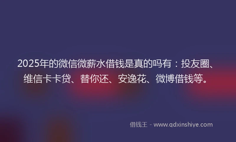 2025年的微信微薪水借钱是真的吗有：投友圈、维信卡卡贷、替你还、安逸花、微博借钱等。