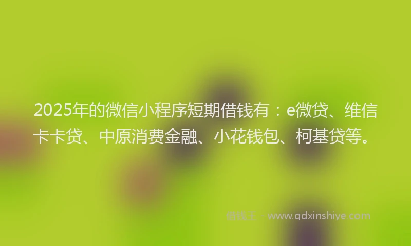 2025年的微信小程序短期借钱有：e微贷、维信卡卡贷、中原消费金融、小花钱包、柯基贷等。