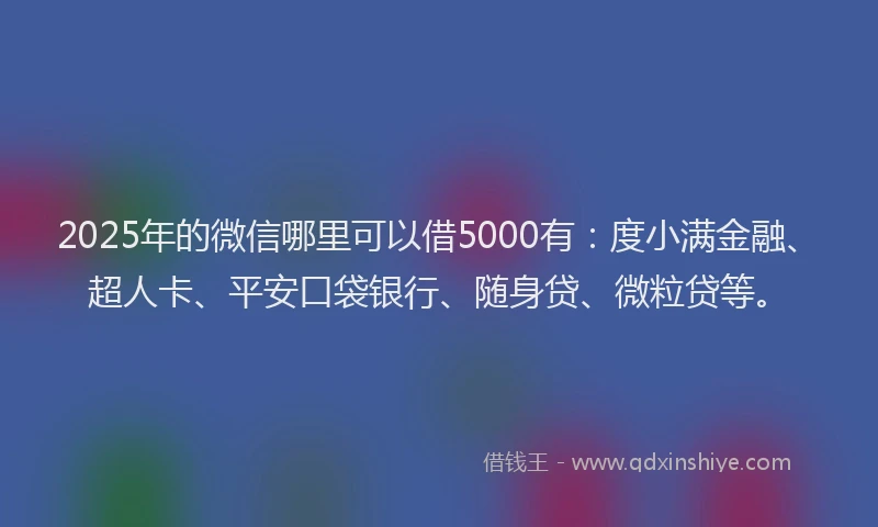 2025年的微信哪里可以借5000有：度小满金融、超人卡、平安口袋银行、随身贷、微粒贷等。