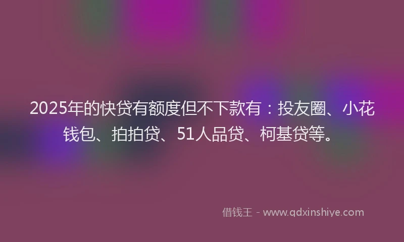 2025年的快贷有额度但不下款有：投友圈、小花钱包、拍拍贷、51人品贷、柯基贷等。