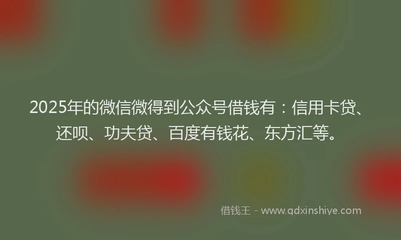 2025年的微信微得到公众号借钱有：信用卡贷、还呗、功夫贷、百度有钱花、东方汇等。