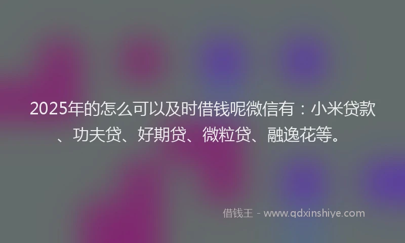 2025年的怎么可以及时借钱呢微信有：小米贷款、功夫贷、好期贷、微粒贷、融逸花等。