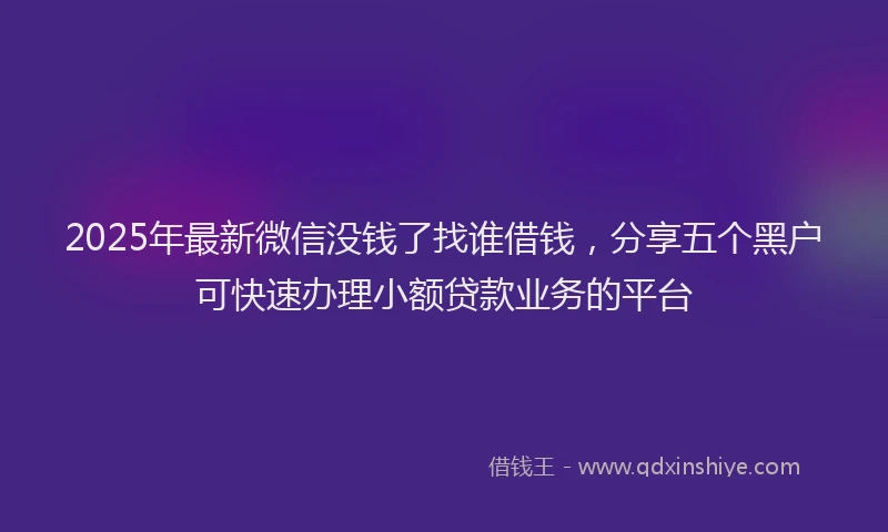2025年最新微信没钱了找谁借钱，分享五个黑户可快速办理小额贷款业务的平台