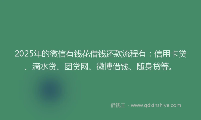 2025年的微信有钱花借钱还款流程有：信用卡贷、滴水贷、团贷网、微博借钱、随身贷等。