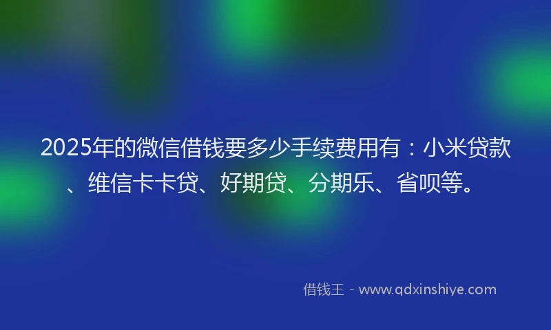 2025年的微信借钱要多少手续费用有：小米贷款、维信卡卡贷、好期贷、分期乐、省呗等。