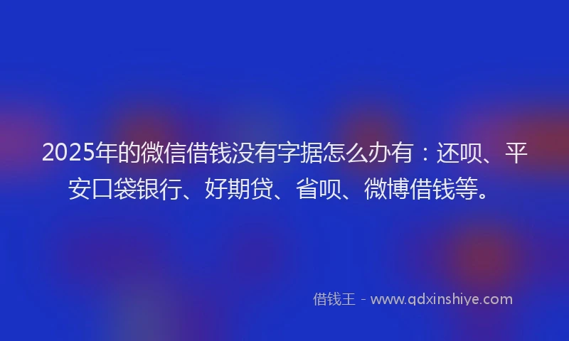 2025年的微信借钱没有字据怎么办有：还呗、平安口袋银行、好期贷、省呗、微博借钱等。