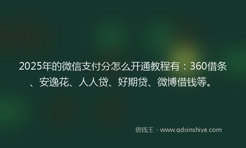 2025年的微信支付分怎么开通教程有：360借条、安逸花、人人贷、好期贷、微博借钱等。