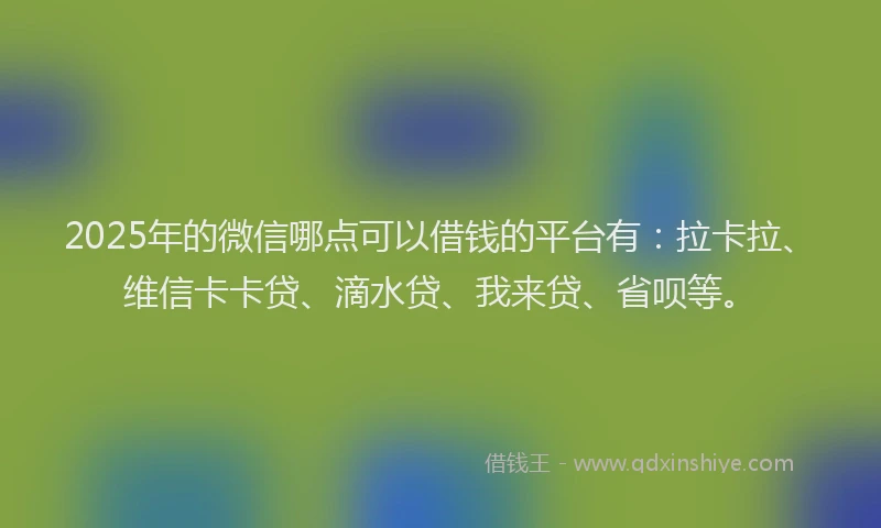 2025年的微信哪点可以借钱的平台有：拉卡拉、维信卡卡贷、滴水贷、我来贷、省呗等。