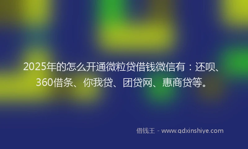 2025年的怎么开通微粒贷借钱微信有：还呗、360借条、你我贷、团贷网、惠商贷等。