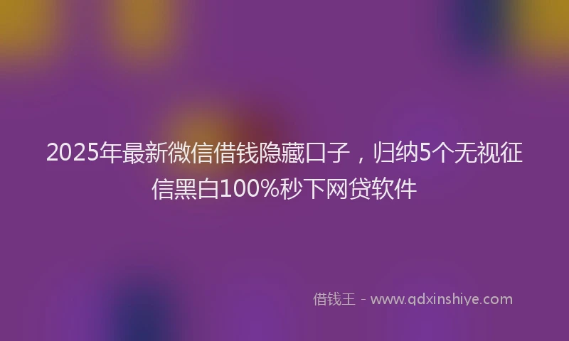 2025年最新微信借钱隐藏口子，归纳5个无视征信黑白100%秒下网贷软件