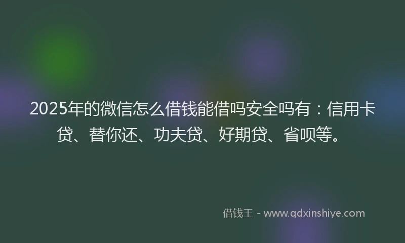 2025年的微信怎么借钱能借吗安全吗有：信用卡贷、替你还、功夫贷、好期贷、省呗等。