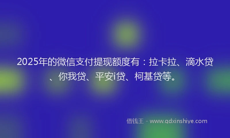 2025年的微信支付提现额度有：拉卡拉、滴水贷、你我贷、平安i贷、柯基贷等。