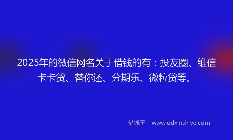 2025年的微信网名关于借钱的有：投友圈、维信卡卡贷、替你还、分期乐、微粒贷等。