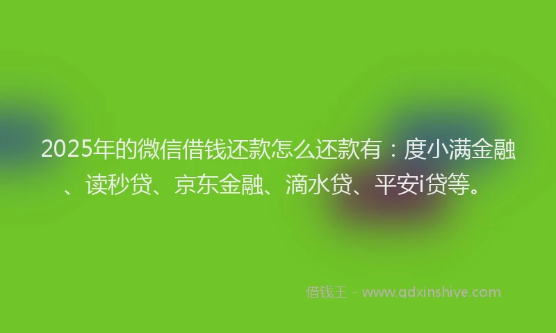 2025年的微信借钱还款怎么还款有：度小满金融、读秒贷、京东金融、滴水贷、平安i贷等。