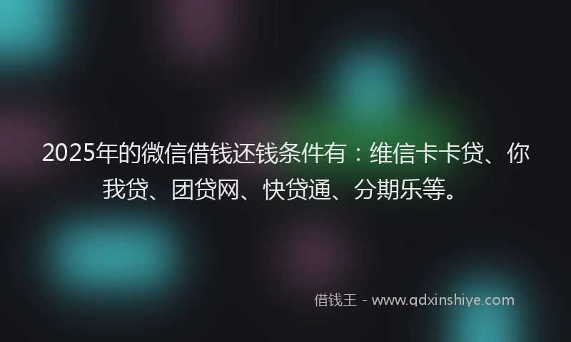 2025年的微信借钱还钱条件有：维信卡卡贷、你我贷、团贷网、快贷通、分期乐等。