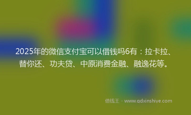 2025年的微信支付宝可以借钱吗6有：拉卡拉、替你还、功夫贷、中原消费金融、融逸花等。