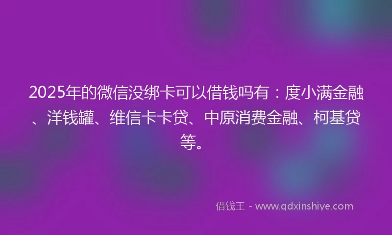 2025年的微信没绑卡可以借钱吗有：度小满金融、洋钱罐、维信卡卡贷、中原消费金融、柯基贷等。