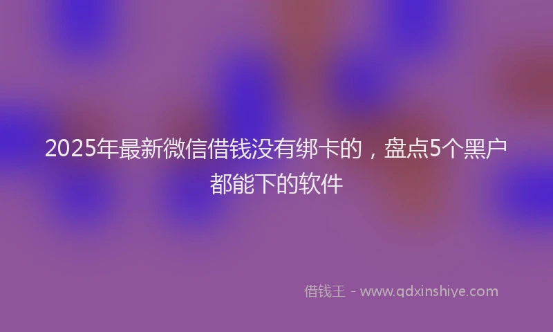 2025年最新微信借钱没有绑卡的，盘点5个黑户都能下的软件