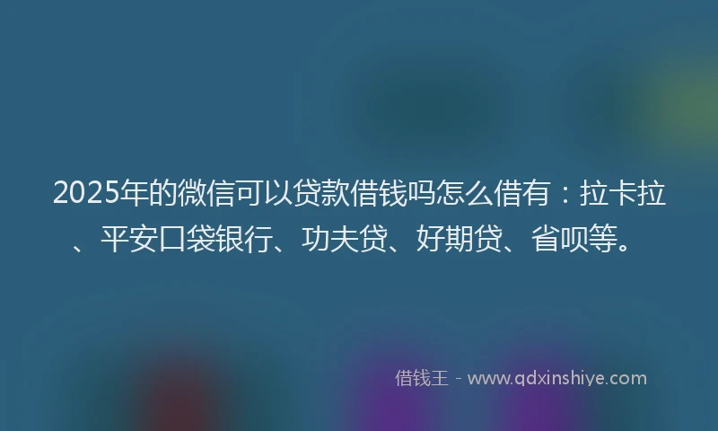 2025年的微信可以贷款借钱吗怎么借有：拉卡拉、平安口袋银行、功夫贷、好期贷、省呗等。