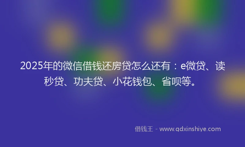 2025年的微信借钱还房贷怎么还有：e微贷、读秒贷、功夫贷、小花钱包、省呗等。