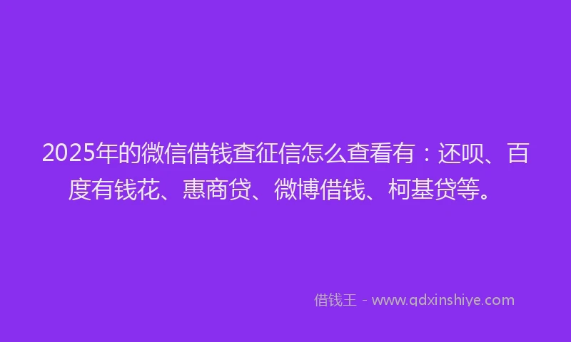 2025年的微信借钱查征信怎么查看有：还呗、百度有钱花、惠商贷、微博借钱、柯基贷等。