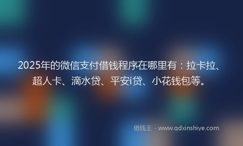 2025年的微信支付借钱程序在哪里有：拉卡拉、超人卡、滴水贷、平安i贷、小花钱包等。