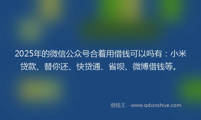 2025年的微信公众号合着用借钱可以吗有：小米贷款、替你还、快贷通、省呗、微博借钱等。