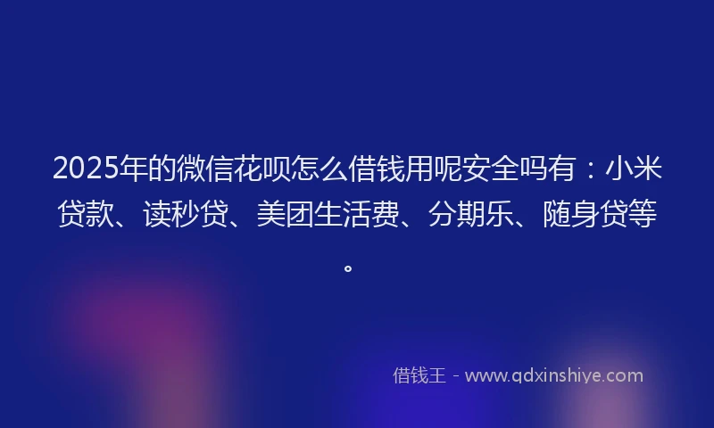 2025年的微信花呗怎么借钱用呢安全吗有：小米贷款、读秒贷、美团生活费、分期乐、随身贷等。