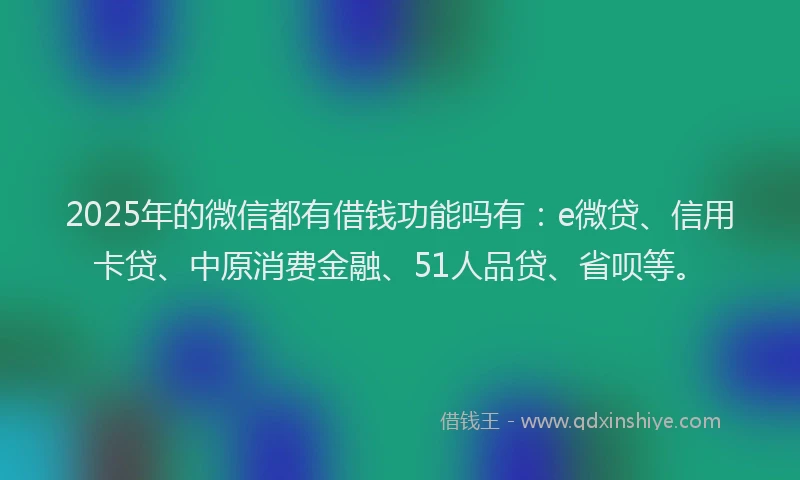 2025年的微信都有借钱功能吗有：e微贷、信用卡贷、中原消费金融、51人品贷、省呗等。