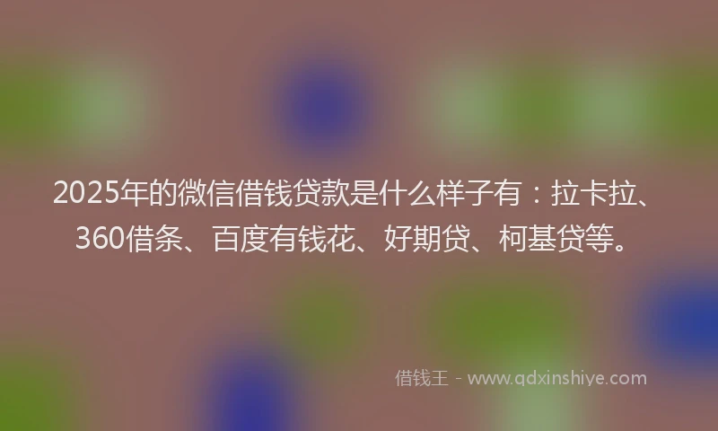 2025年的微信借钱贷款是什么样子有：拉卡拉、360借条、百度有钱花、好期贷、柯基贷等。
