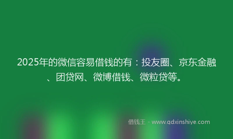 2025年的微信容易借钱的有：投友圈、京东金融、团贷网、微博借钱、微粒贷等。