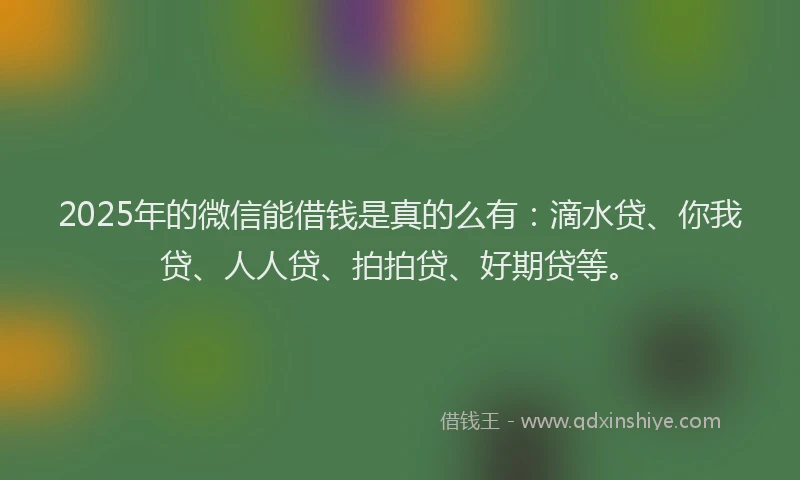 2025年的微信能借钱是真的么有：滴水贷、你我贷、人人贷、拍拍贷、好期贷等。