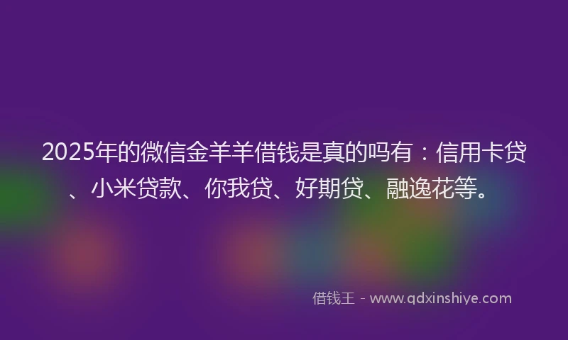 2025年的微信金羊羊借钱是真的吗有：信用卡贷、小米贷款、你我贷、好期贷、融逸花等。